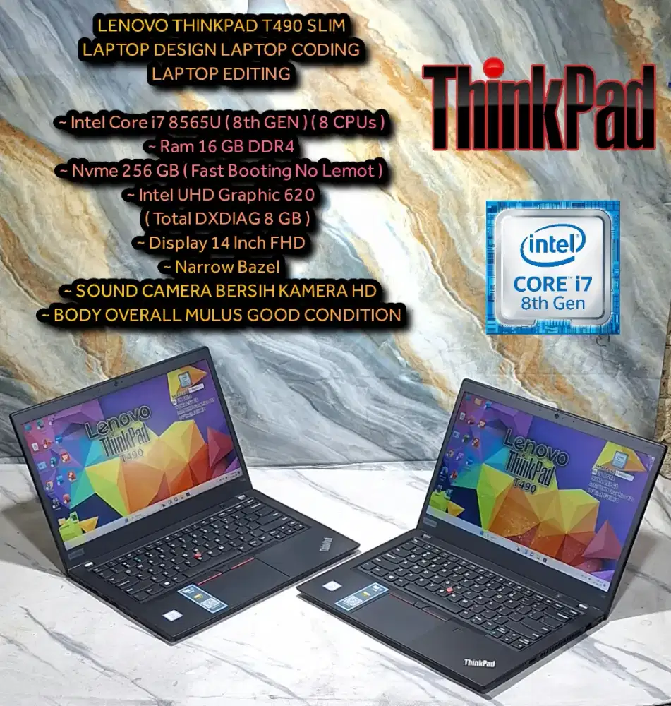 LENOVO THINKPAD CORE i7 RAM 16GB LAPTOP DESIGN LAPTOP CODING LAPTOP