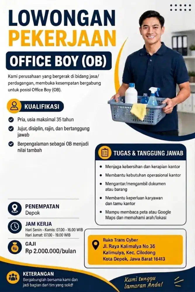 Lowongan Pekerjaan Office Boy/OB