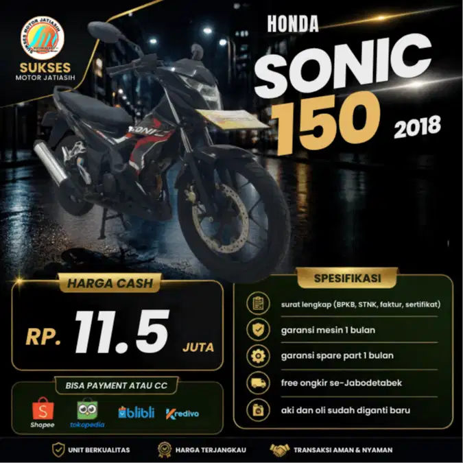 HONDA SONIC 150 2018 PLAT BEKASI KOTA AJIB SIAP PAKAI PROMO SEPTEMBER