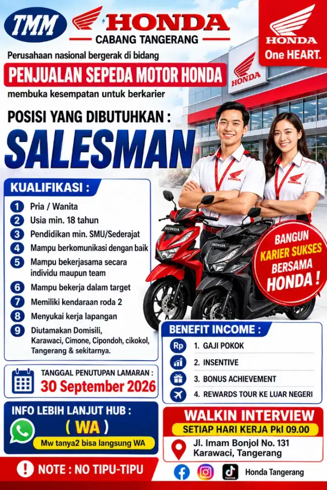 Di butuhkan marketing seles lapangan