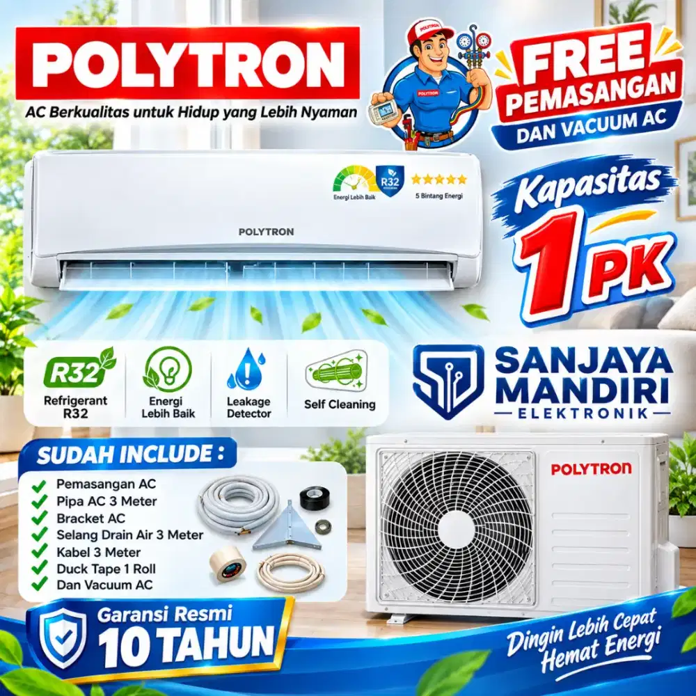 FREE PASANG! POLYTRON AC 1 PK Turbo Cool Deluxe 2 Auto Clean R32 09VH