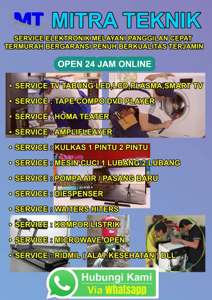 SERVICE TV LED, LCD, TEP DVD, MESIN CUCI, POMPA AIR DAN PASANG BARU