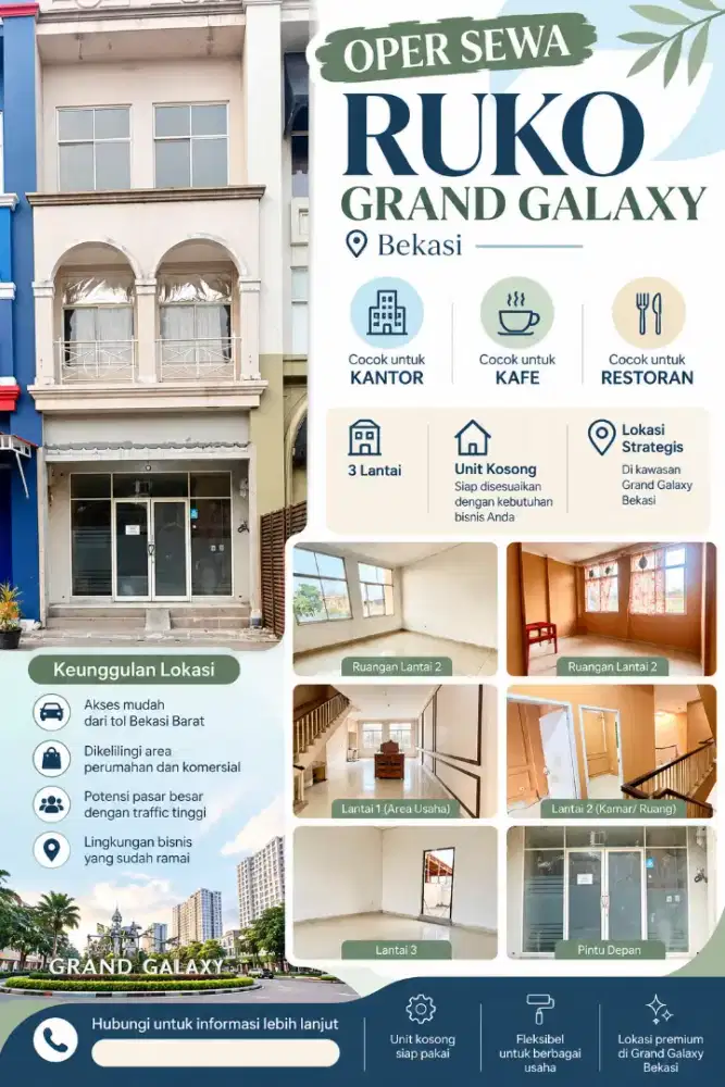 OPER SEWA RUKO 3 LANTAI GRAND GALAXY BEKASI