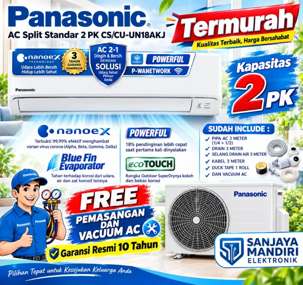 PANASONIC AC Spit 2 PK ECOTOUGH CS-PN18AKJ R 32 Nanoe-X Anti BLUE FIN
