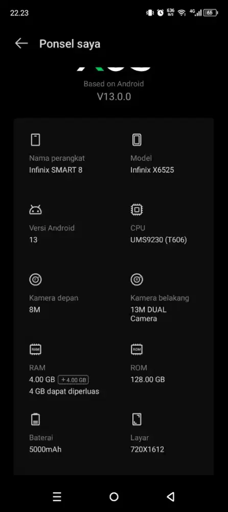 Hp Infinix smart 8 ram 4+4/128