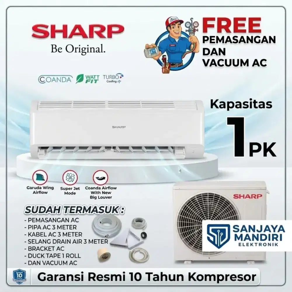 FREE PASANG! AC SHARP 1 PK Turbo Cool R32 Garuda Series AH-A9BEY2 STD