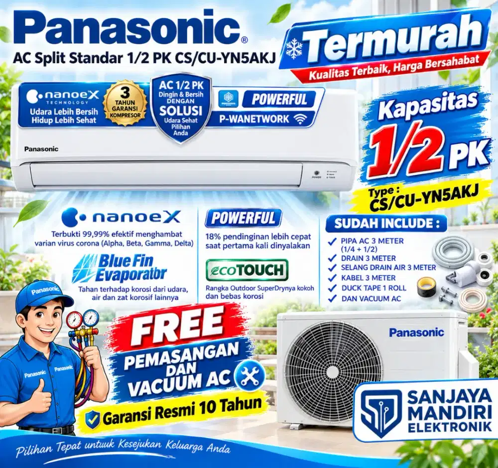 FREE PASANG! PANASONIC AC 1/2 PK CS-YN5AKJ ECOTOUGH NANOE-X R32