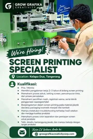 Lowongan kerja operator mesin sablon printing