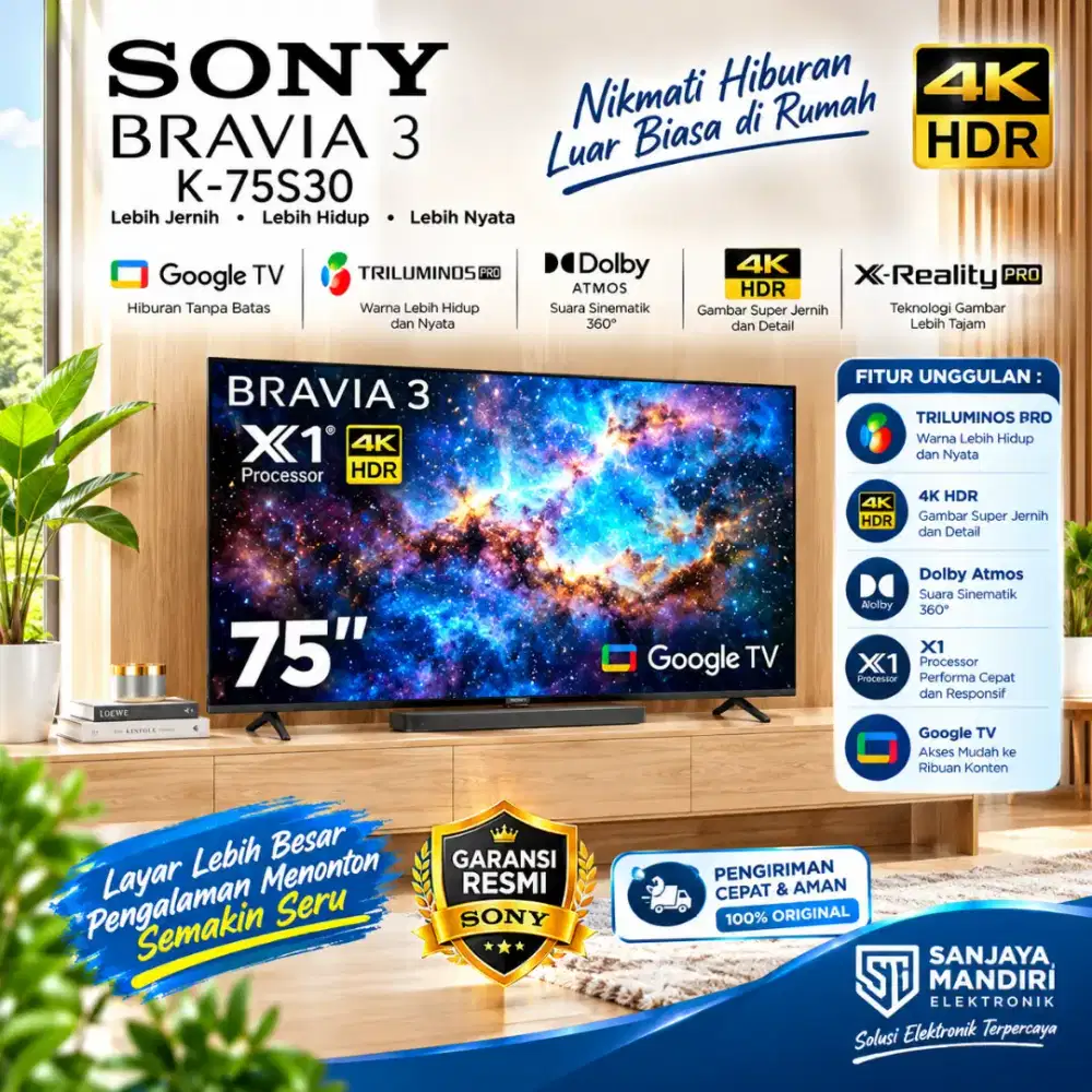 SONY BRAVIA 3 4K UHD 75 Google TV K75S30 Triluminos Pro X-Reality Pro