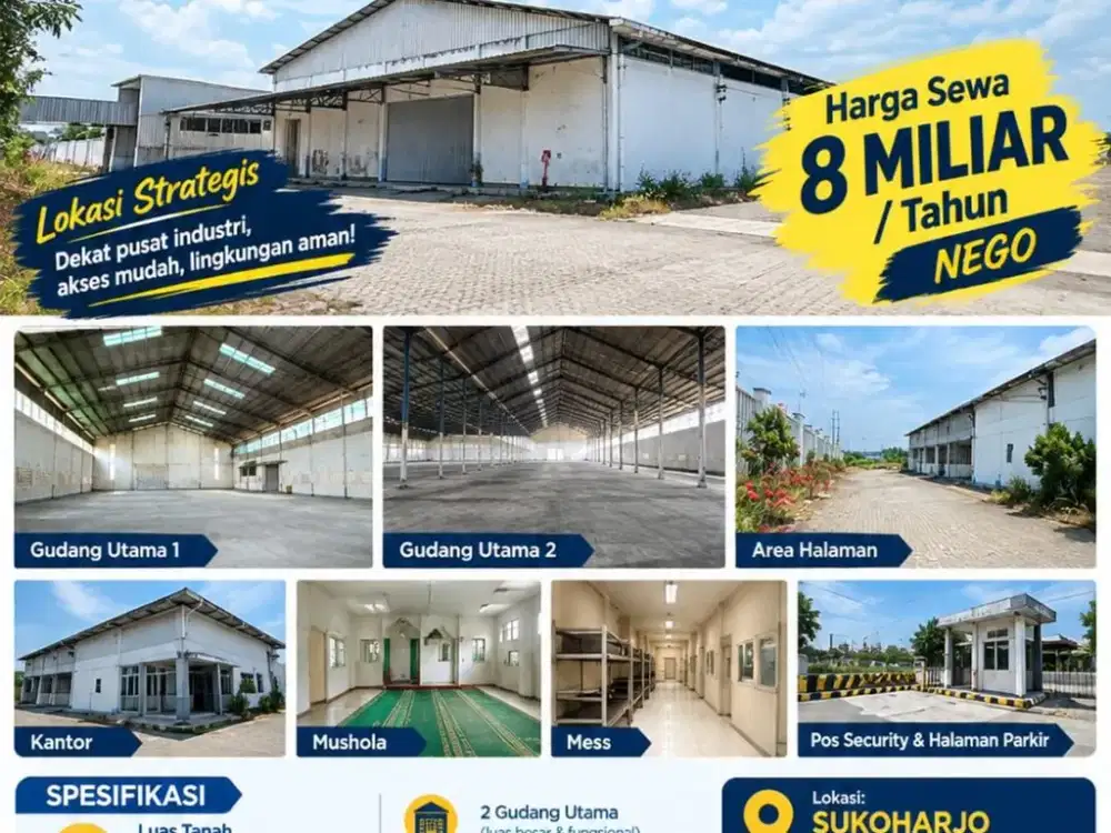 Disewakan Ex Pabrik Garment Industri Lokasi Super Strategis Sukoharjo Luas 2,8 Ha