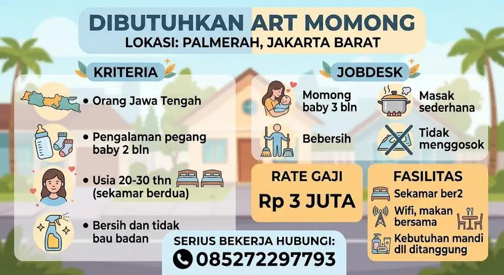 Dibutuhkan ART Momong Menginap