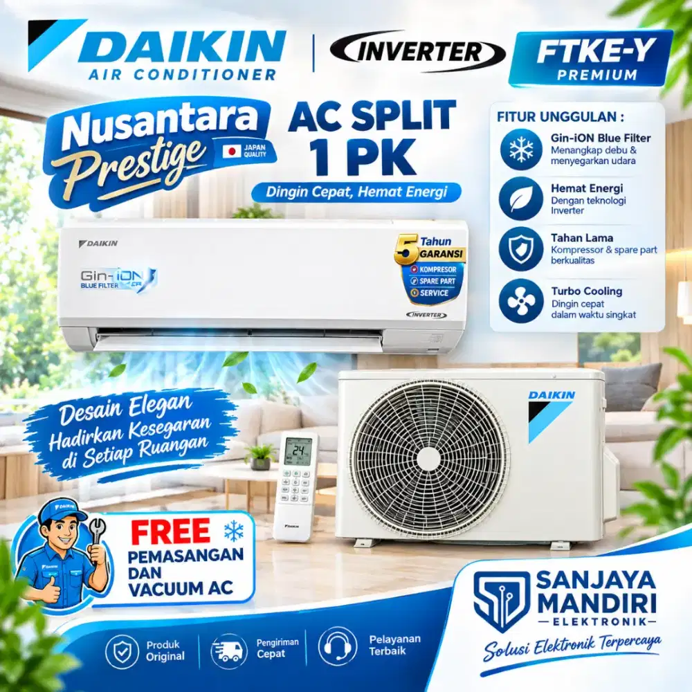 FREE PASANG! AC DAIKIN Nusantara INVERTER 1 PK FTKE 25YV14 R32 GIN-ION