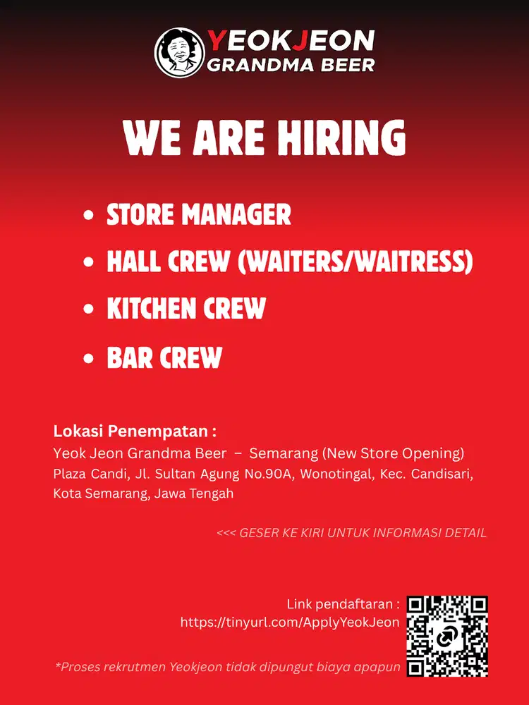 Hall (Waiters/Waitress), Bartender, Kitchen Crew Restaurant - Semarang