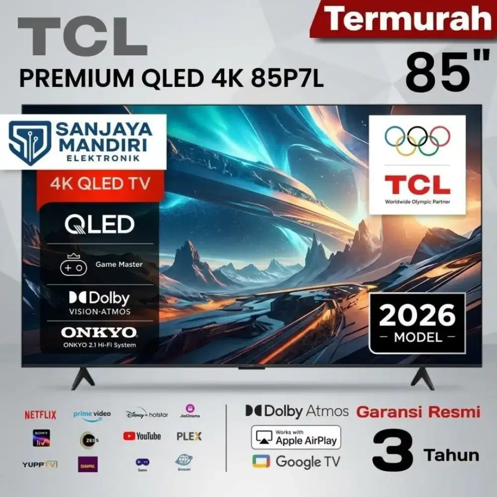 TCL Premium QLED 4K 85 Google TV 85P7L ONKYO 2.1CH Dolby Vision Atmos