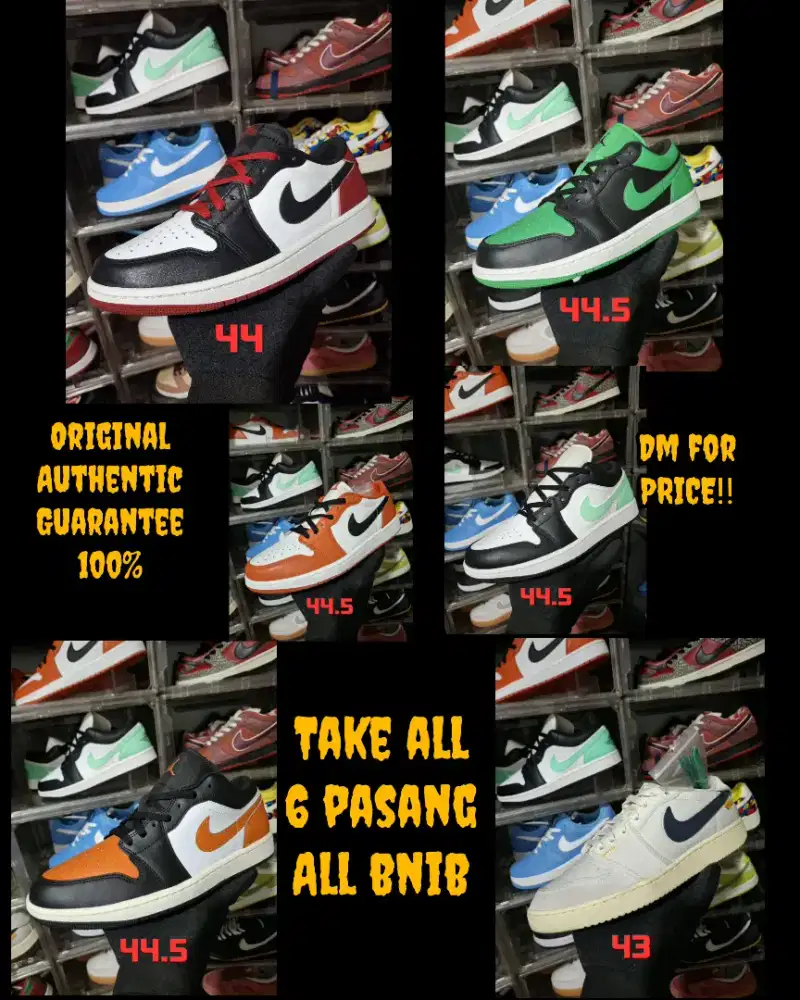 TAKE ALL / BORONGAN AJ1 LOW 6 PAIRS BNIB ORIGINAL AUTHENTIC GUARANTEE