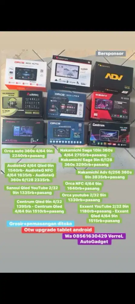 Promo upgrade headunit orca YouTube 9in 2/32+ merk2 lain+pasang