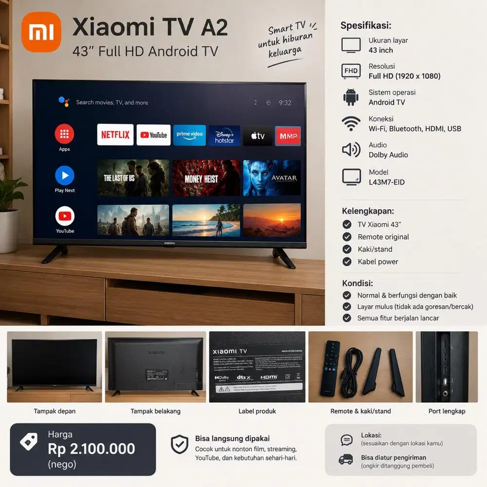 Xiaomi TV 43 L43M7-EID Full HD Android TV — Rp2.100.000 nego