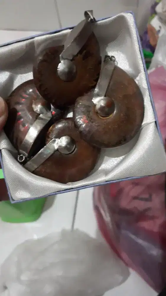 Liontin fosil keong purba/ammonite