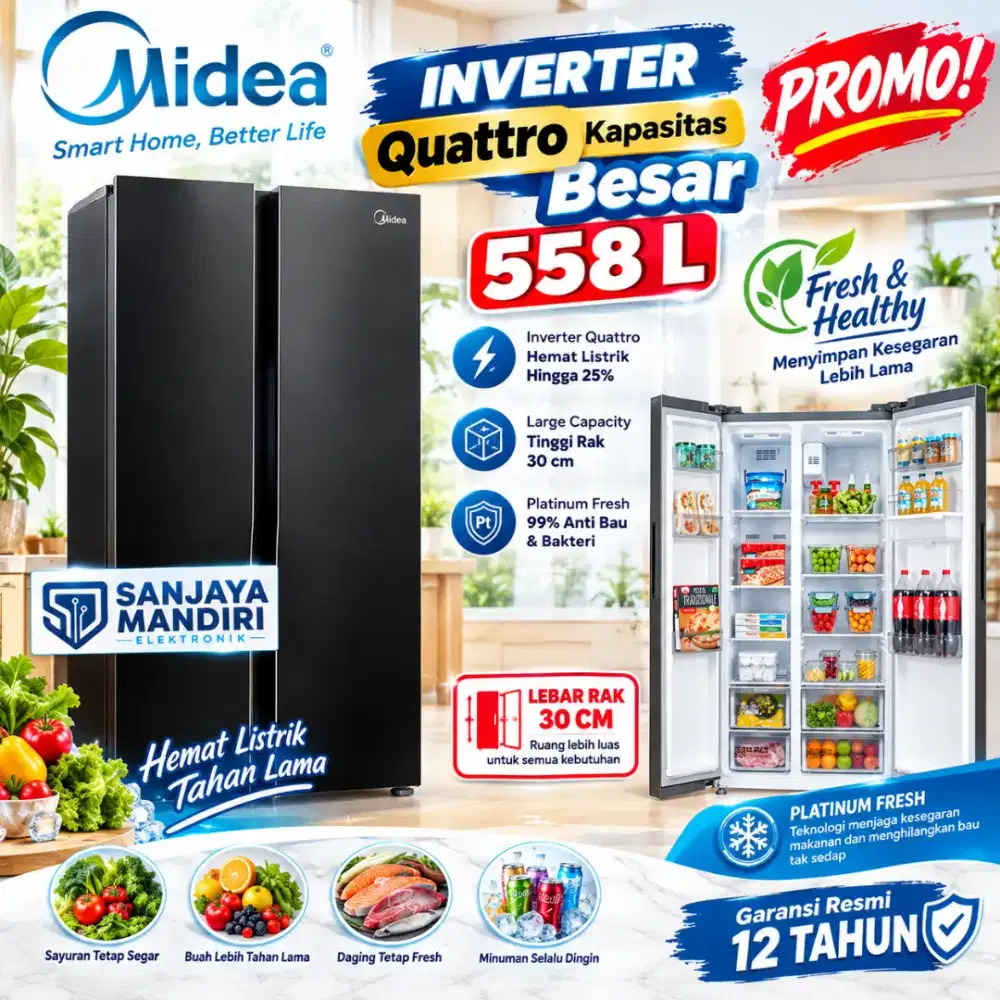 MIDEA Kulkas SBS 558 LITER INVERTER QUATRO MDRS715FGF30ID AntiBacteria