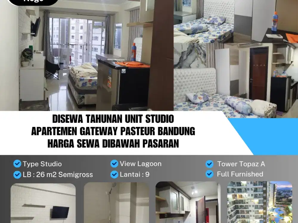 Disewa Tahunan Cepat Unit Studio Apartemen Gateway Pasteur Bandung 
Harga Sewa Dibawah Pasaran