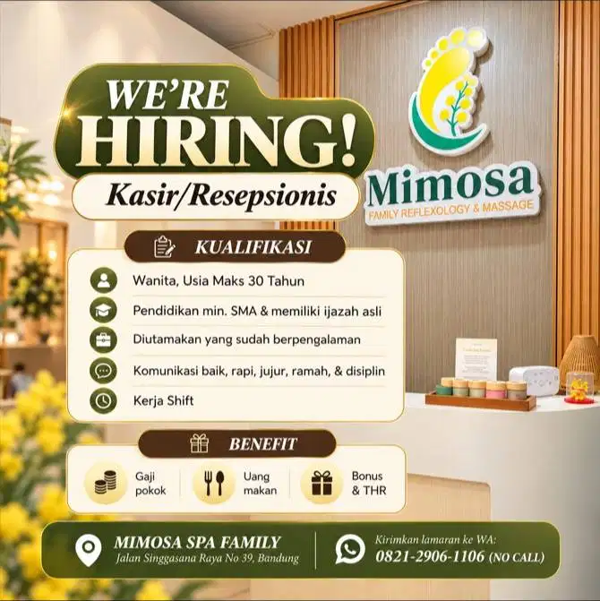 Lowongan Kasir / Resepsionis Family Spa Bandung