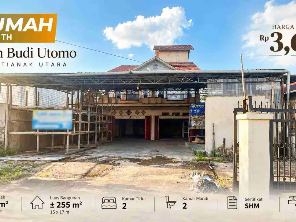 Properti berada langsung di koridor Jalan Budi Utomo dengan luas tanah 540 m² dan dimensi 15 × 36 meter, sehingga memiliki area yang cukup luas untuk kebutuhan hunian sekaligus berbagai pengembangan di kemudian hari.
