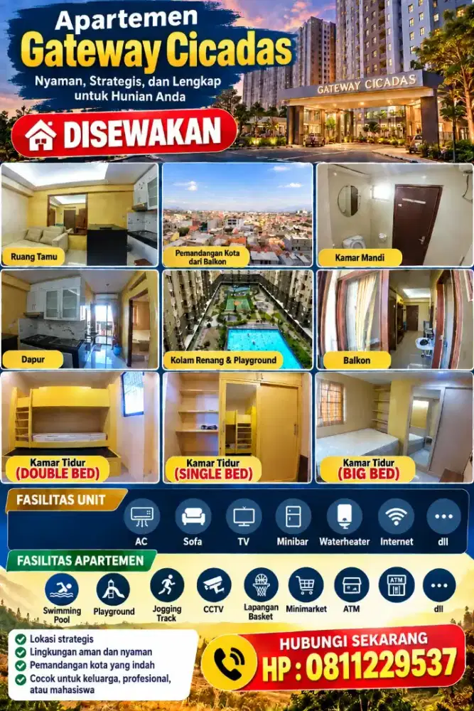 Disewakan unit apartemen 2 BR Full Furnished
