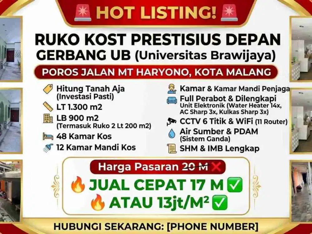 Dijual Kos-kosan Poros Depan Kampus UB