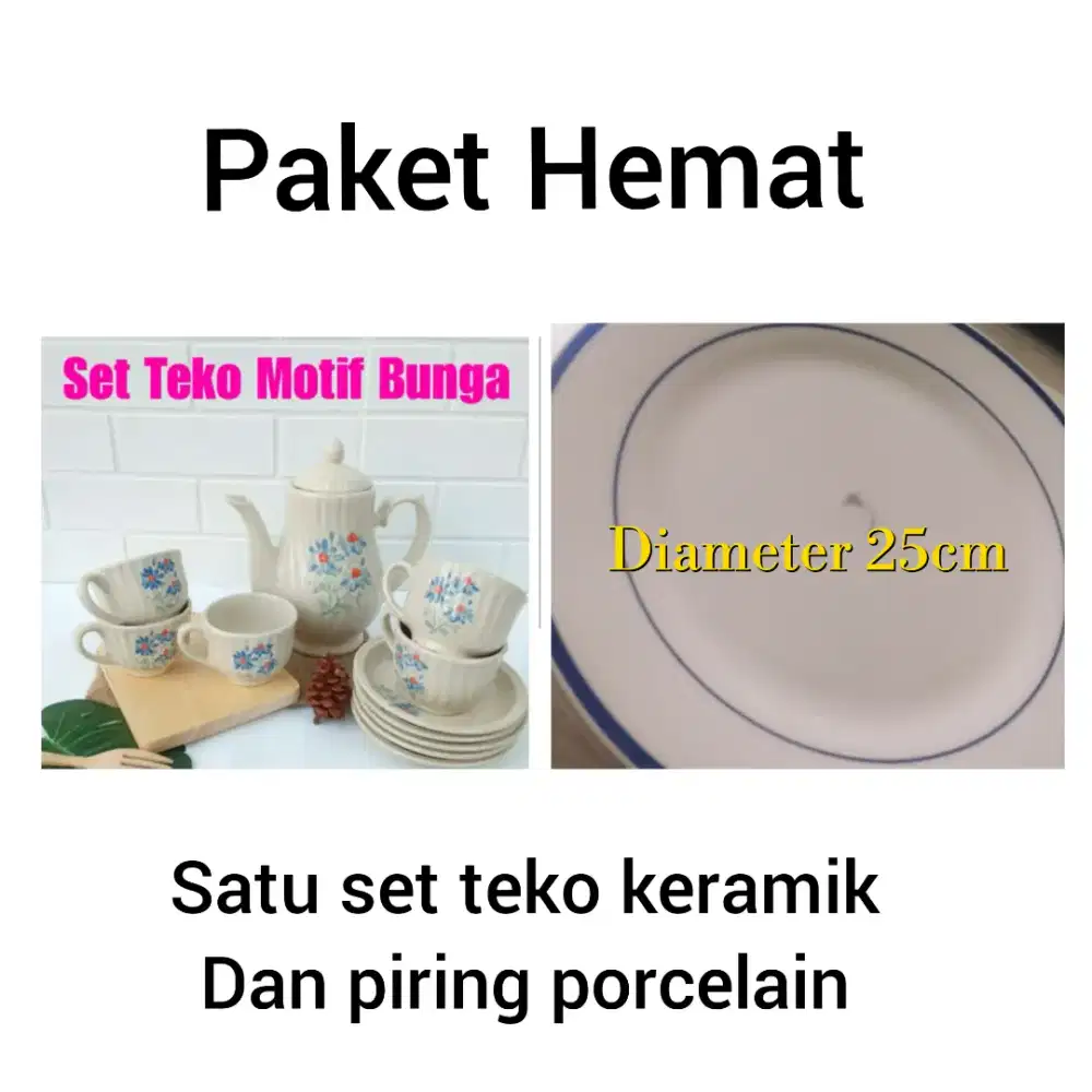 Paket dapat satu set teko cangkir keramik dan tiga piring porcelain
