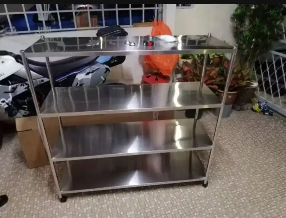 Rak Stainless 4 Susun MBG, Rak Besi Serbaguna Mbg, Rak Peniris MBG