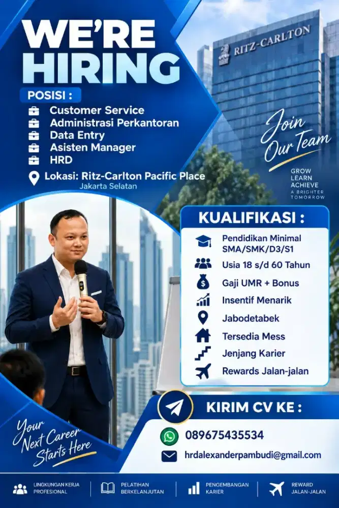Staf Admin, HRD, CS, Data Entry, Asistant Manager, dll Needed