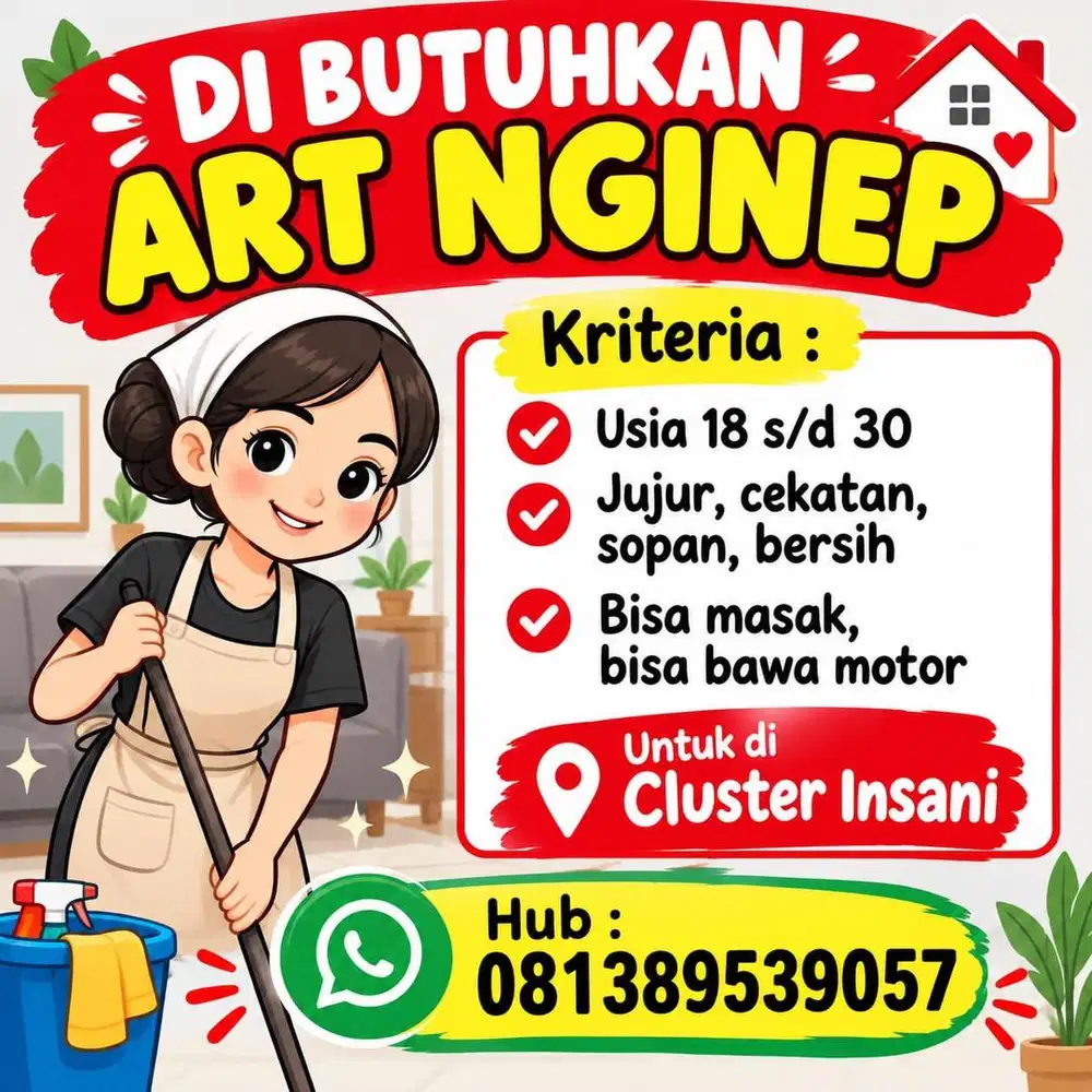 Dicari ART nginep / tidak