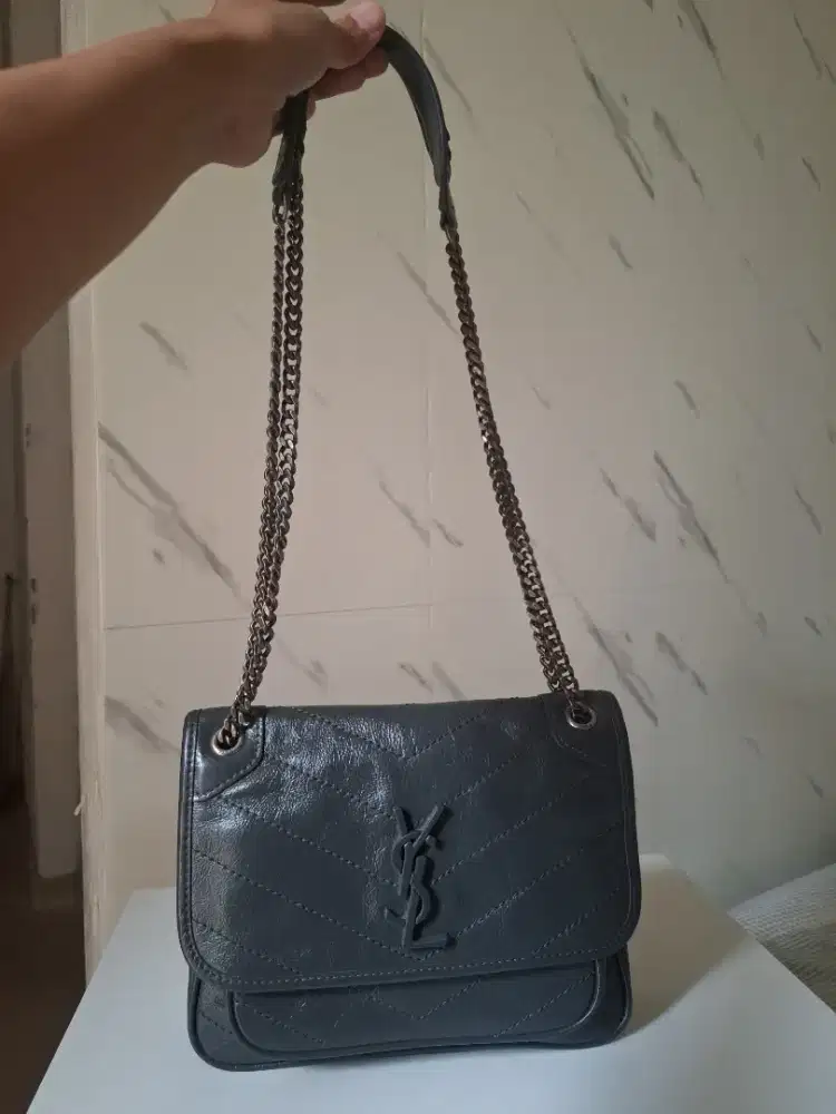 YSL Niki Baby Grey Shoulder Bag