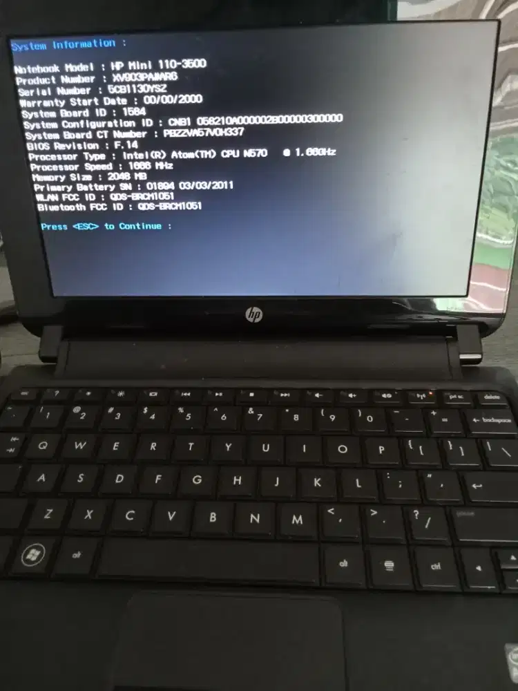 Laptop HP Mini 110-3500, RAM 2Gb, Tanpa HD, COD Pasar Rebo Dsk