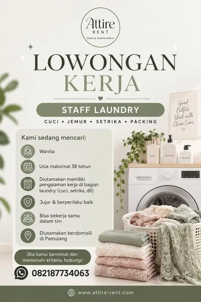 Lowongan bagia operasional cuci dan packing baju