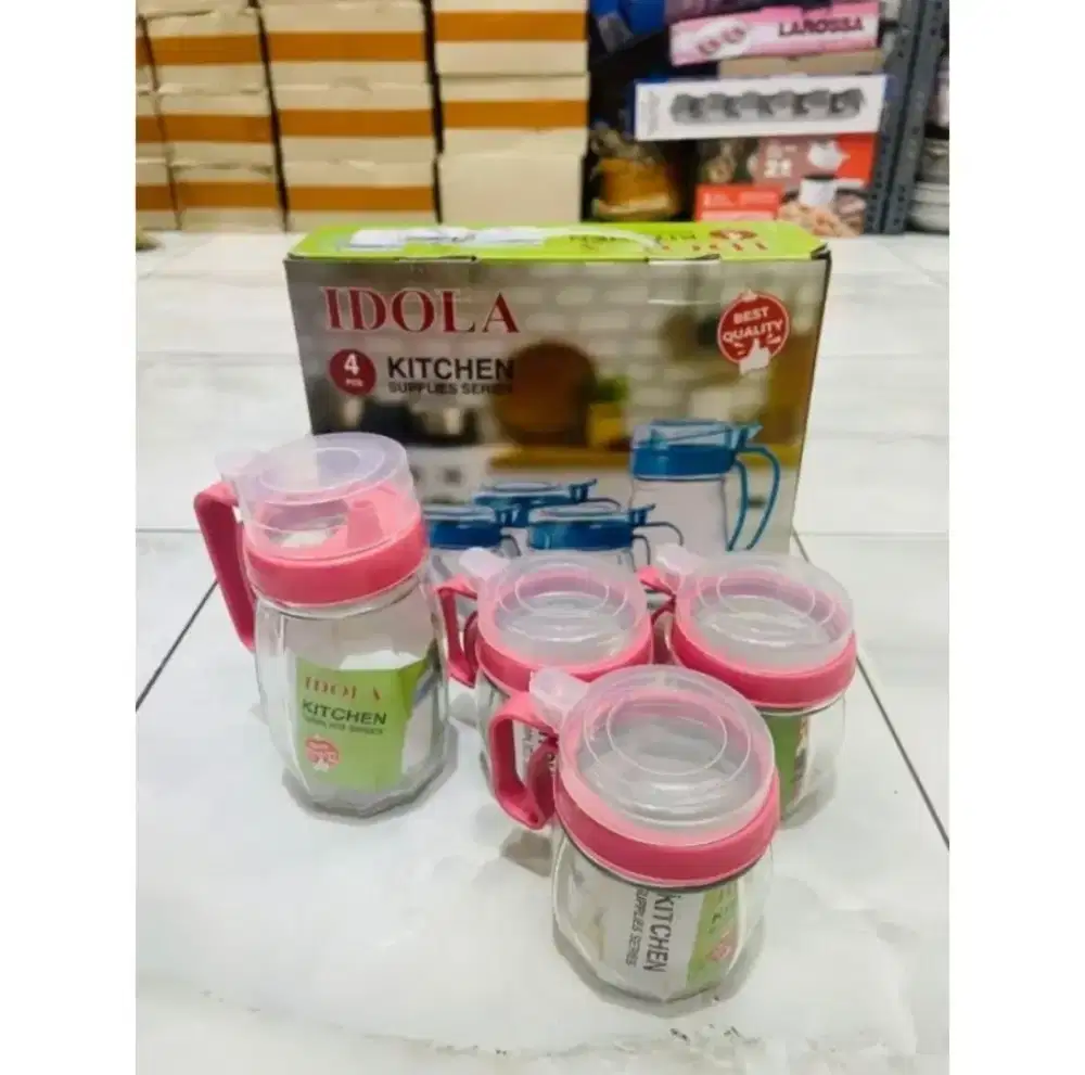 Tempat bumbu dapur kaca 4in1