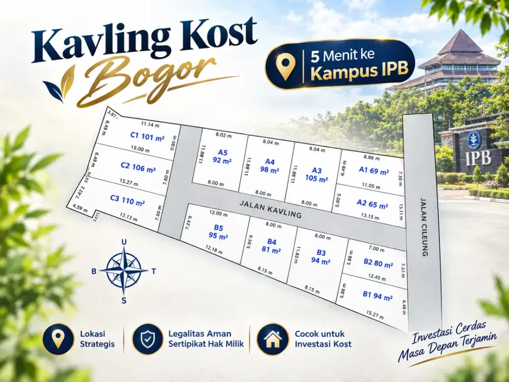 Kavling Kost Bogor, Hanya 5 menit ke Univ IPB Dramaga, SHM Terjamin