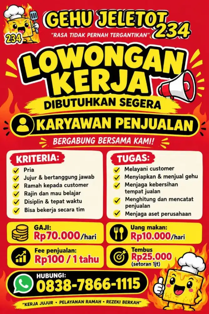 Lowongan jualan gehu jeletot