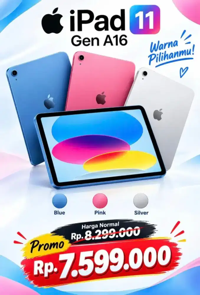 Ready iPad Gen 11 128GB Wi-Fi Only Pink dan Blue|Fonel Grandmalbatam