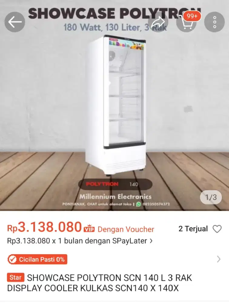 Kulkas showcase polytron scn 140x 3 rak watt rendah