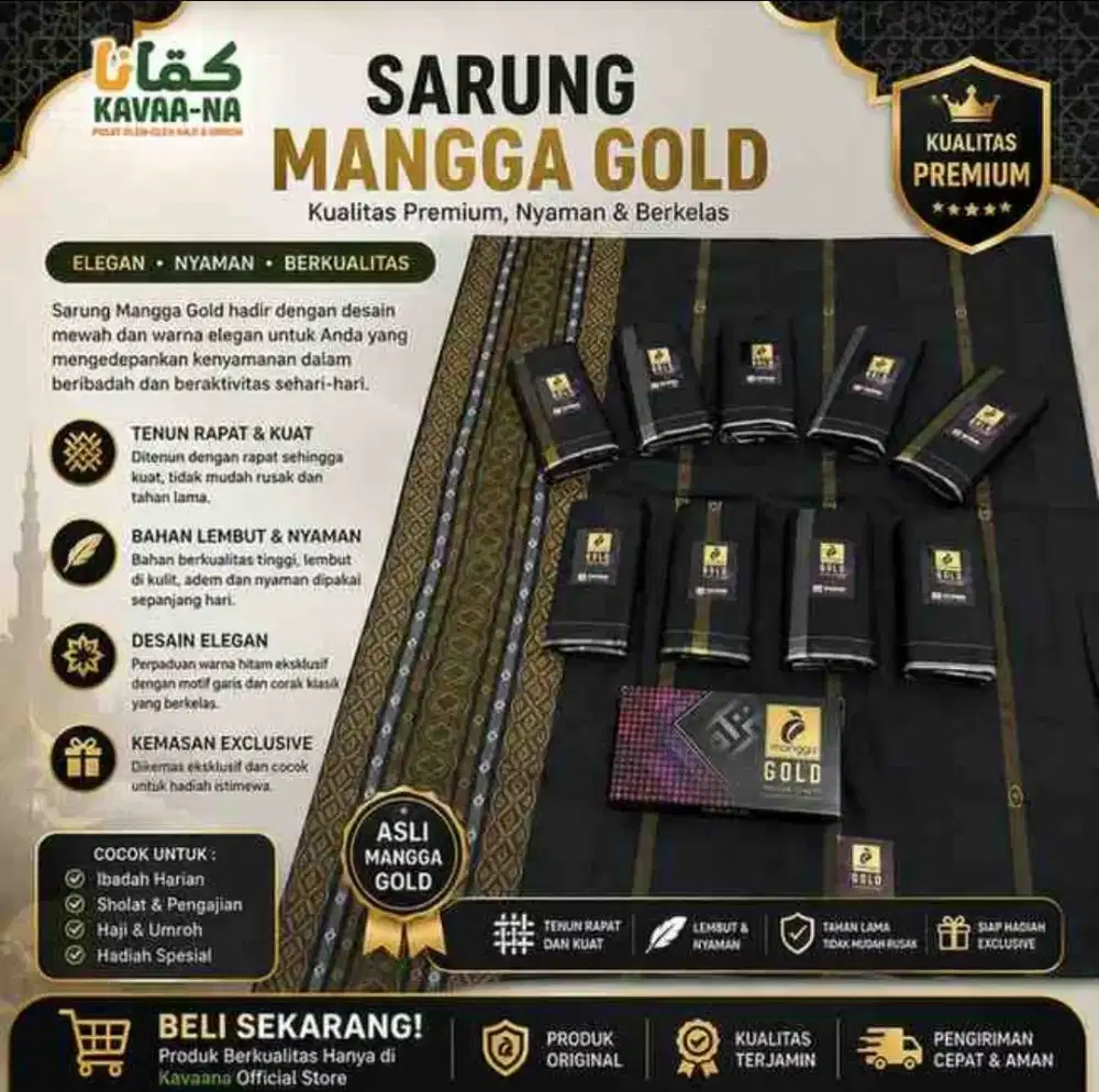Sarung Mangga Gold Hitam | Sarung Polos Warna Timbul