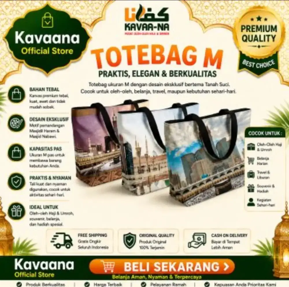 Totebag Kain Kanvas Motif Makkah Madinah | Tas Souvenir Haji Umroh