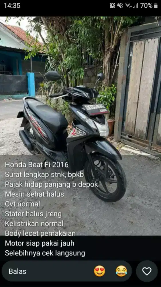 Fore sale Honda Beat FI Tahun 2016 lengkap dan pajak hidup!
