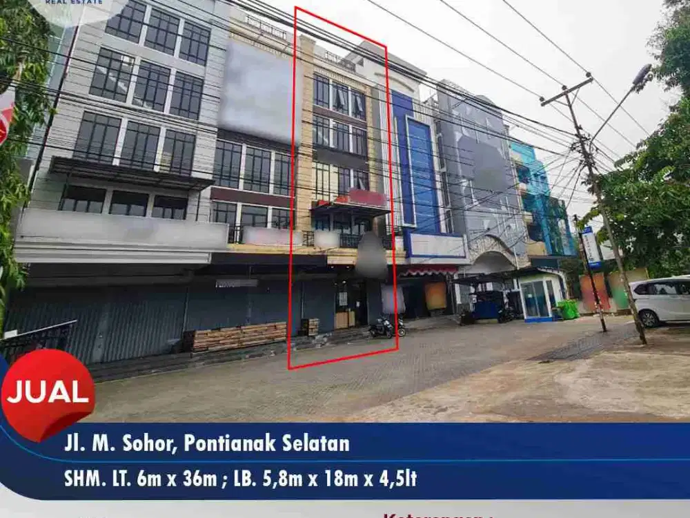 RUKO 4½ LANTAI SIAO BUAT USAHA. pusat kota. lebar ruko hampir 6 lantai. kawasan traffic tinggi. halaman parkir memadai. hadap barat daya