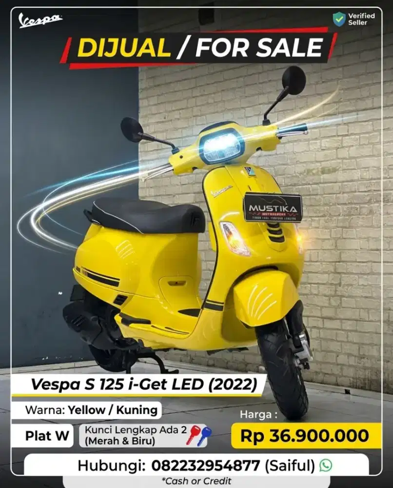 Perfect Condition!!Vespa S 125 Led 2022 Plat W yellow Mulus-Mustika
