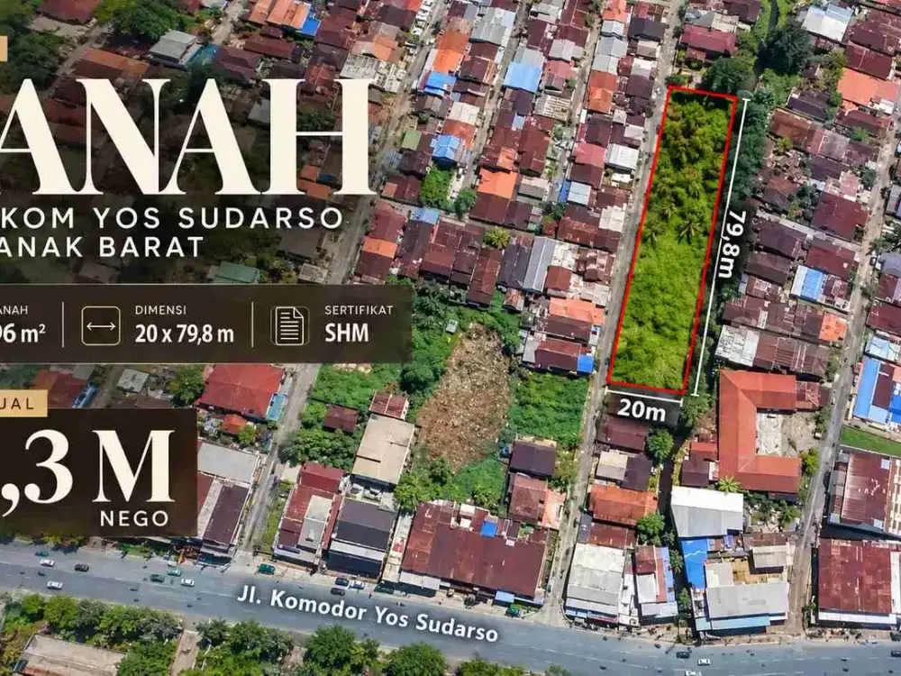 Tanah Luas 1.596 m² di Kom Yos Sudarso Pontianak Barat – SHM