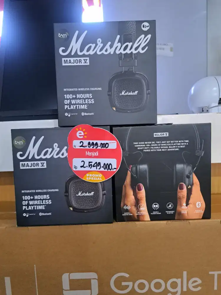 Marshall Major V Original Black-Baterai Awet100 Jam Wireless Charging