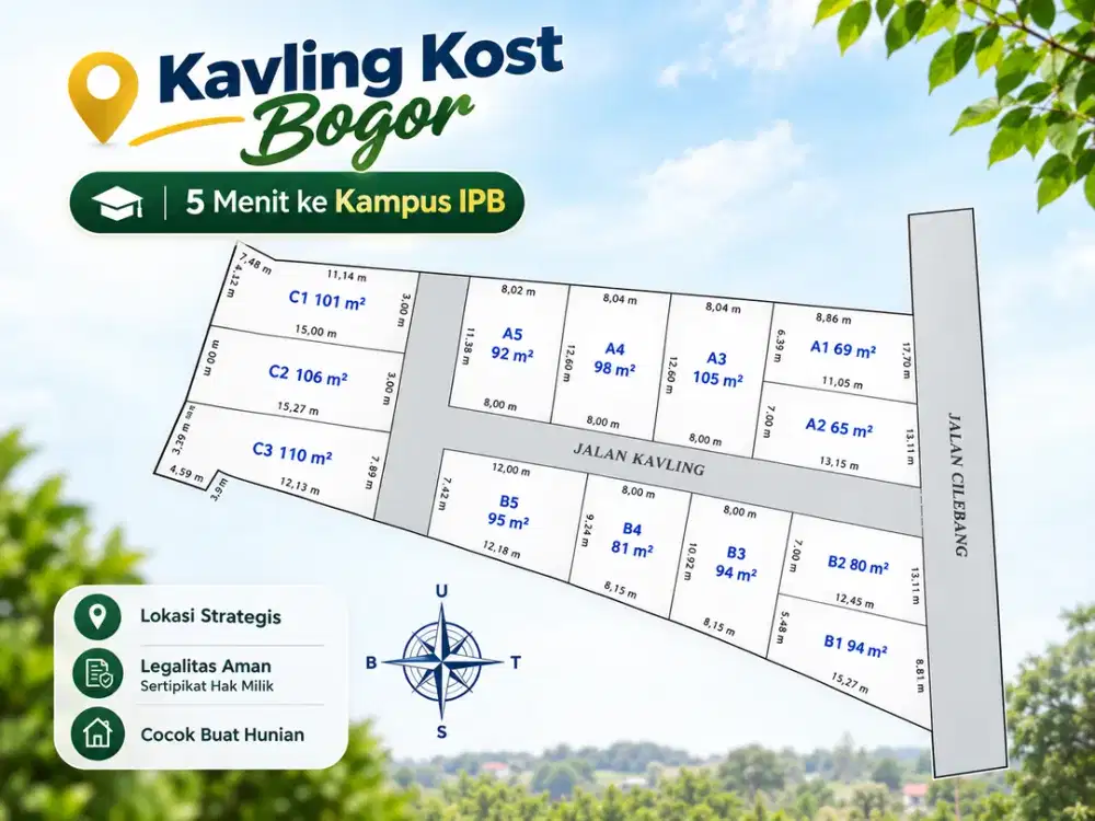 Kavling Strategis Bogor, Hanya 5 Menit ke Kampus IPB, Cocok Bangun Kost, SHM