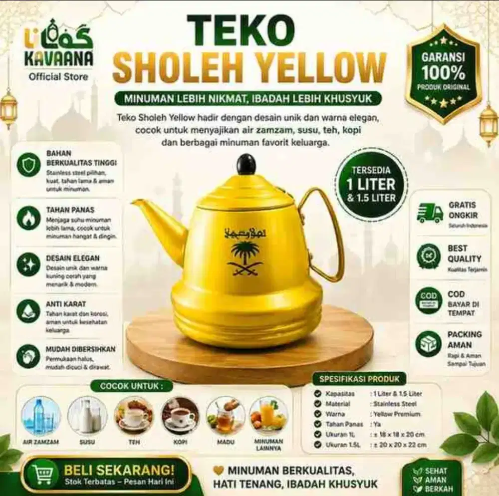 Teko Sholeh 1L dan 1.5L | Teko Arab Khas Haji Umroh