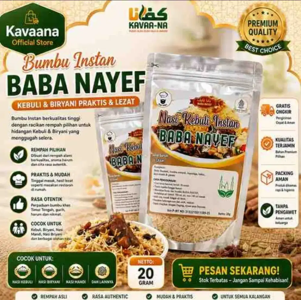 Baba Nayef |
Nasi Kebuli Instan |
Nasi Dan Bumbu |
Masakan Khas Arab